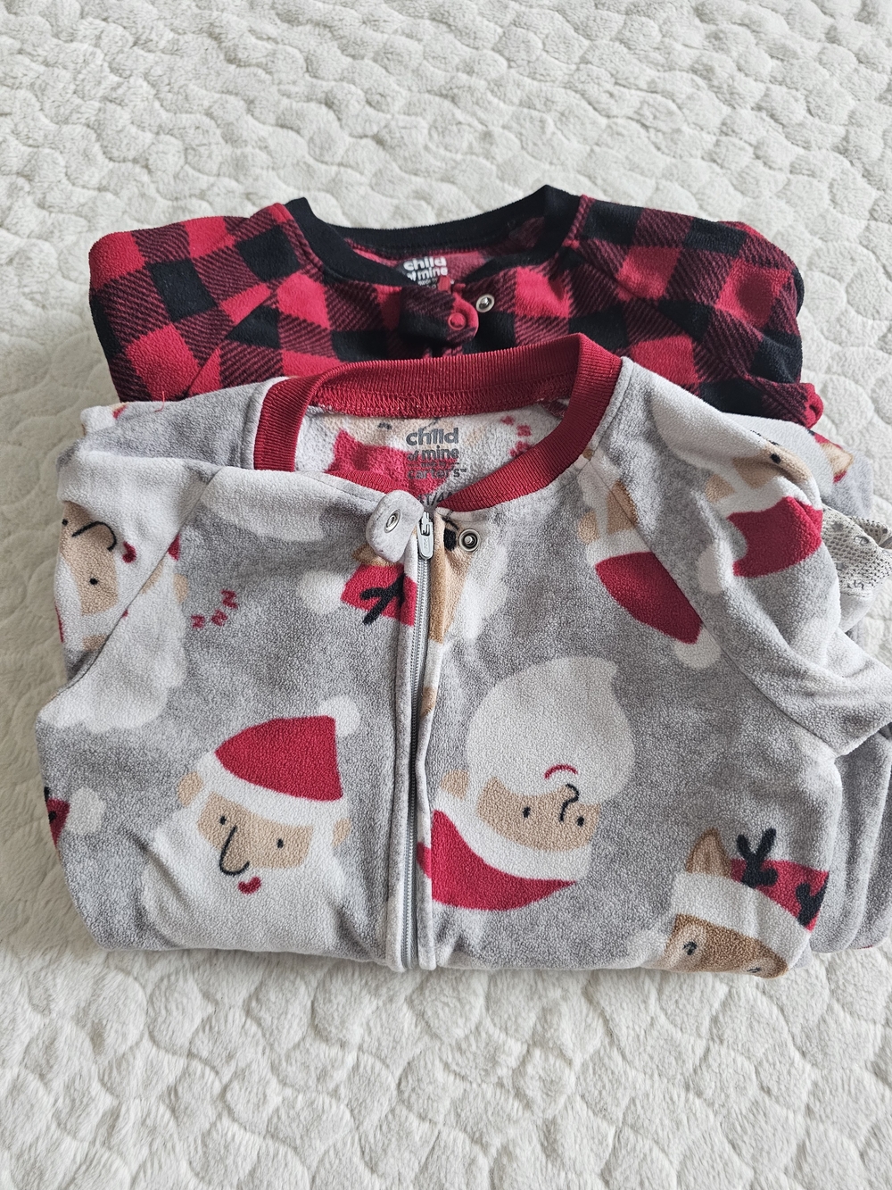 4Tchild of mine Gray & Red Holiday Fleece Sleep Pajamas Sleepers  2-Pack